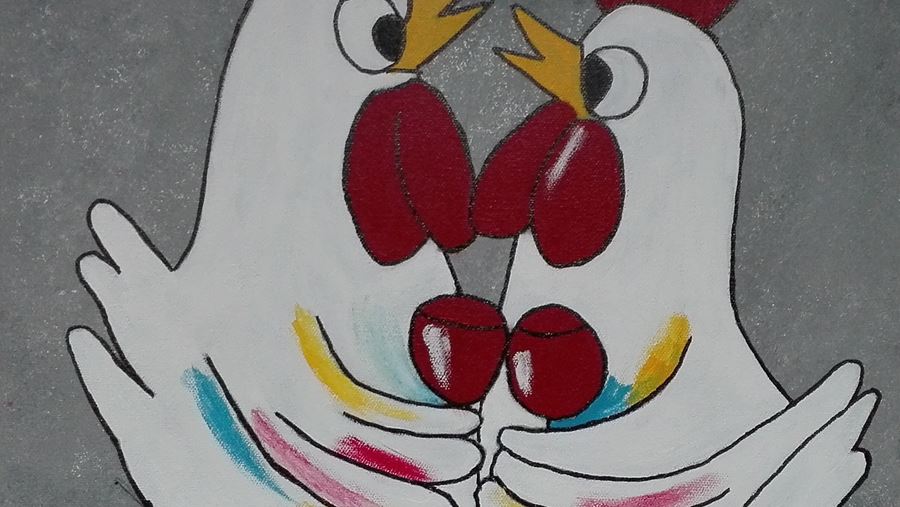 Schilderij twee kippen Schilderij twee kippen